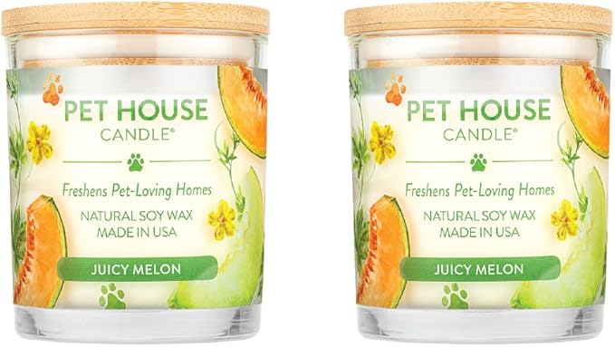 Pet House 9 oz Juicy Melon Scented Pet Odor Candle, Clean Burning, Long Lasting, Plant Based Spring, Summer Scented Soy Candles, 60 Hour Burn Time, Pack of 2
