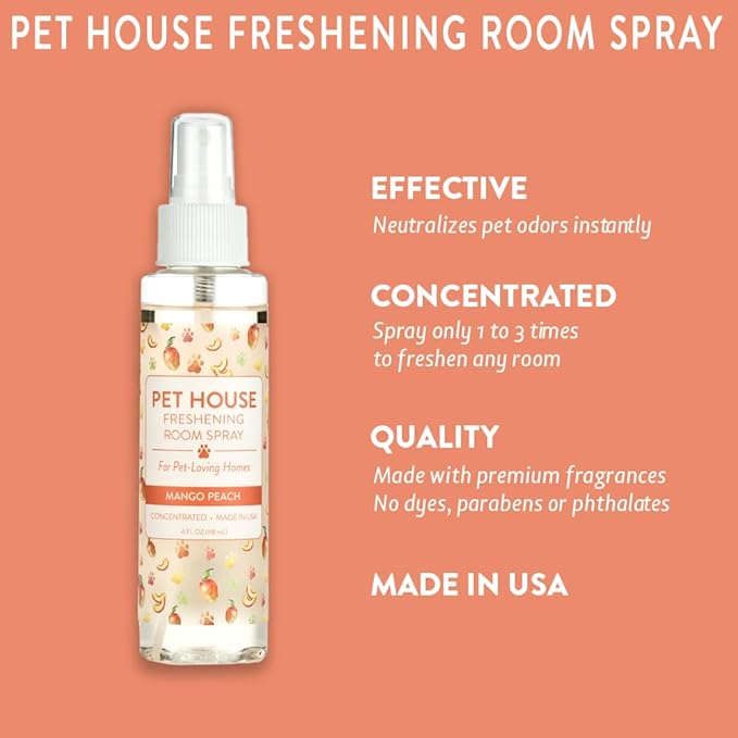 One Fur All Pet House Freshening Room Spray - Mango Peach - Concentrated Air Freshener - Non-Toxic & Pet-Friendly Air Freshener - Pet Odor Eliminator Room Spray