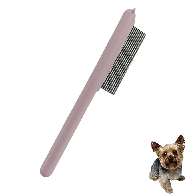 Cute Plastic Dog Comb with Stainless Steel Bristles and Furry Ears Design - Pet Grooming Tool for Removing Dirt and Tangles （Pink）