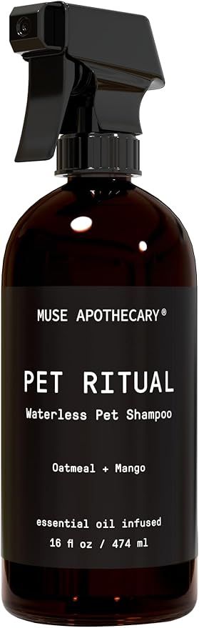 Muse Apothecary Pet Ritual Aromatic Waterless Shampoo for Pets - No Rinse Dog Shampoo - Waterless Shampoo for Cats - Waterless Dog Shampoo for Large Dogs - Essential Oils Infused, 16oz Oatmeal + Mango