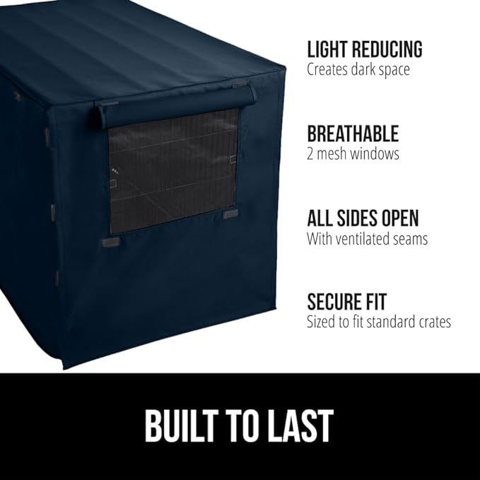 GORILLA GRIP Dog Crate Covers Compatible with Amazon Basics Dog Crates, All Sides Open, Privacy Cover Fits 48" Wire Kennel, Breathable Mesh Windows, Light Reducing Puppy Training Cage Topper, Navy