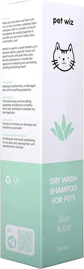 Dry Wash Shampoo for Pets – Soothing & Deodorizing, Natural Ingredients, Quick Drying & No Rinsing Required (Aloe & Oat)