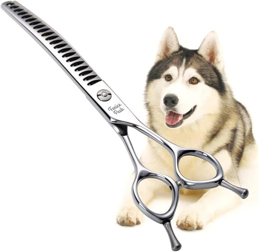Fenice Peak Dog Grooming Shears Curved Chunker Scissors for Dogs and Cats Face Body Trimming Shears 440C 7.5''