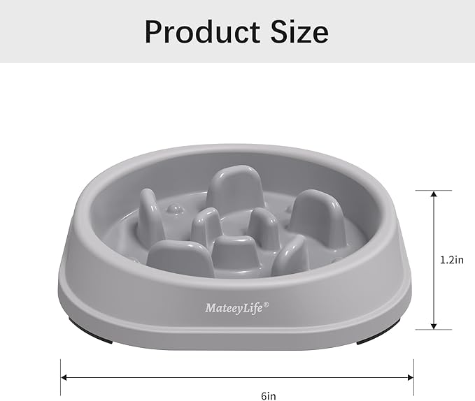 MateeyLife Small Slow Feeder Cat Bowls 2PCS, Anti-Choking Puzzle Cat Food Bowls, Anti-Slip Interactive Dog Feeding Slow Down Eating, Bloat Stop Maze Dishes Dog Feeder for Small Breeds 1 Cup Gray&Black