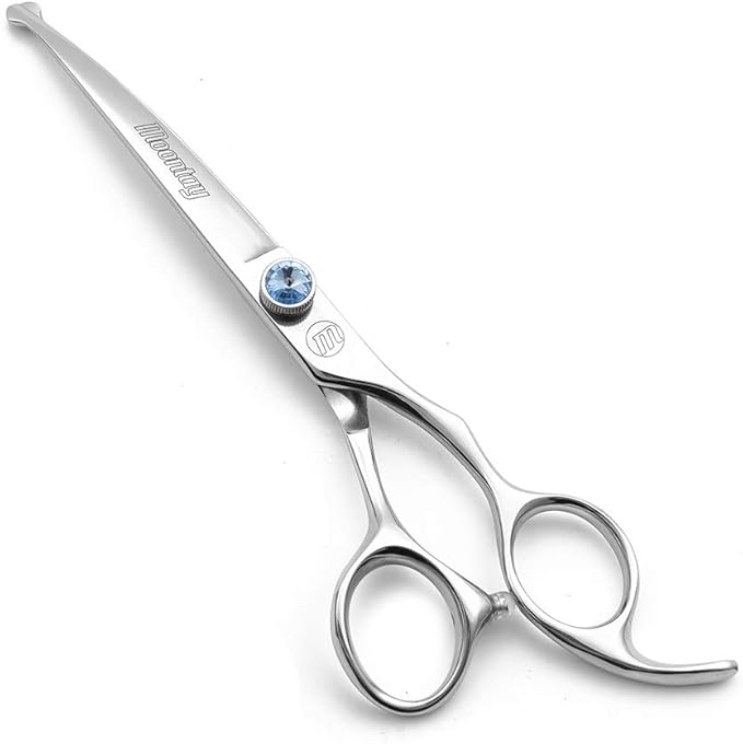 Moontay Professional Dog Grooming Straight, Curved, Thinning/Blending/Chunking Scissors Kit, JP-440C Stainless Steel Pet Cat Hair Cutting/Trimming Shears, Silver
