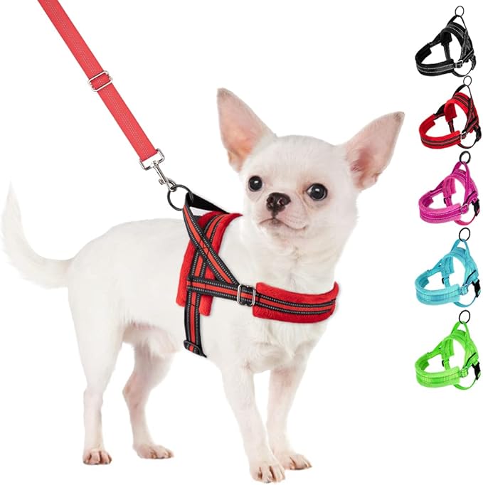 SlowTon No Pull Small Dog Harness and Leash Set, Puppy Soft Vest Harness Neck & Chest Adjustable, Reflective Lightweight Harness & Anti-Twist Pet Lead Combo for Small Medium Dogs (Red, XXS)