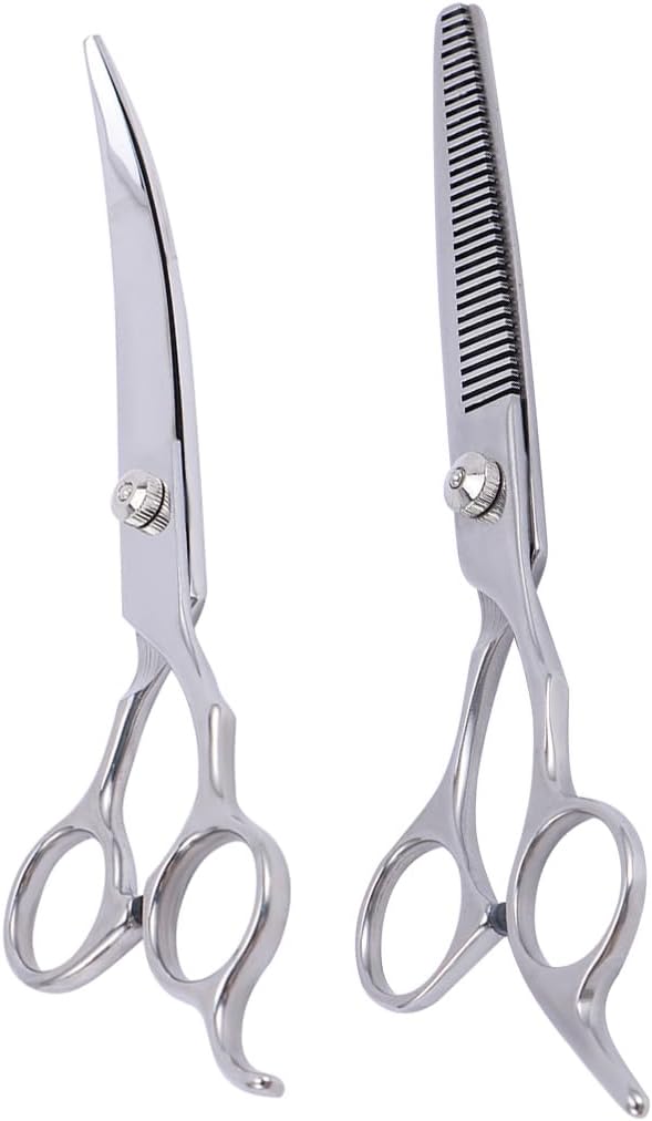 Leadigol Dog Grooming Scissors-Stainless Steel pets Bending scissors Thinning Shears for Dogs and Cats,Curved Dog Grooming Scissors, Shears for Dogs with Thick Hair