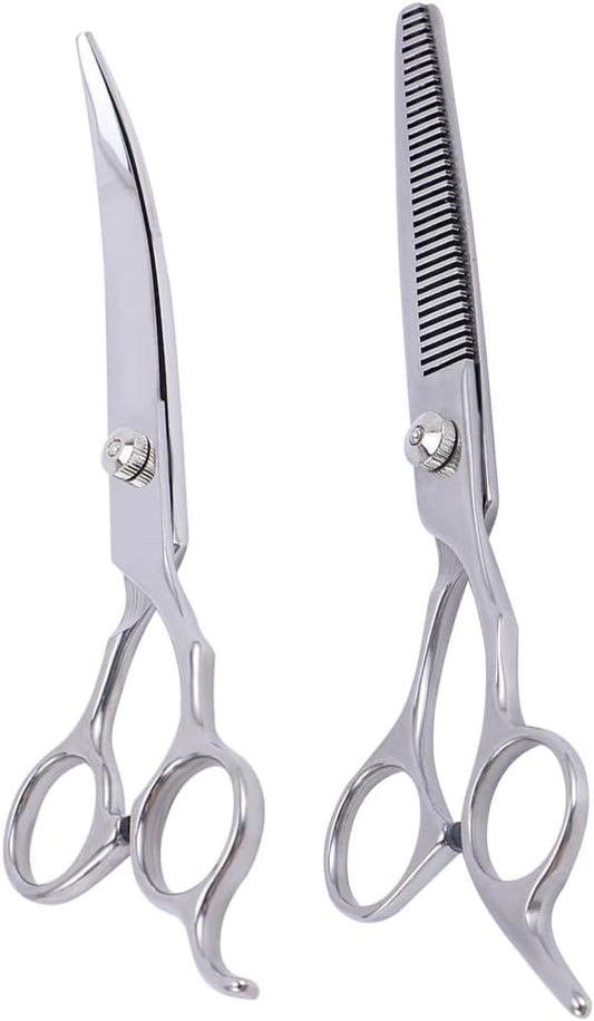 Leadigol Dog Grooming Scissors-Stainless Steel pets Bending scissors Thinning Shears for Dogs and Cats,Curved Dog Grooming Scissors, Shears for Dogs with Thick Hair