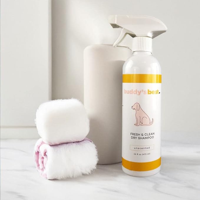 Buddy's Best Fresh & Clean Dry Shampoo for Dogs, 16 fl oz Bottle Waterless Dog Shampoo for Dog and Puppy Grooming (Unscented)