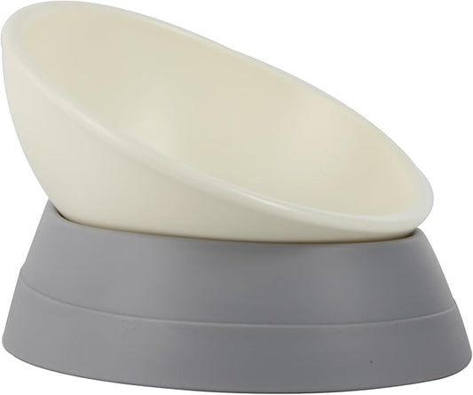 Bulldog Bowl Anti-Slip Dog Cat Dish Detachable Rubber Dog Bowl Pet Sterile Tilted Pet Feeder Slope Base (Grey, 3.5 Cup (Medium/Large Dog))