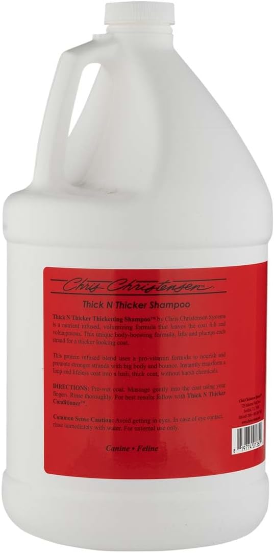 Chris Christensen Pet Shampoo, Thick N Thicker Thickening Shampoo, Groom Like a Professional, Pro-Vitamin Formula, Nutrient and Protein Infused Blend, Made in The USA, 128 oz
