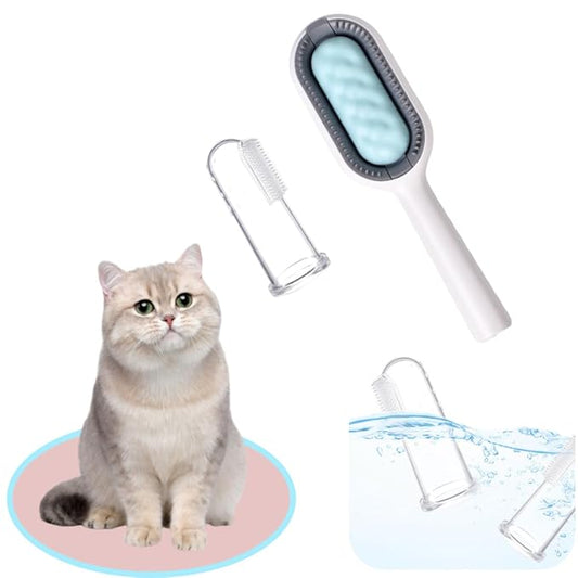 Cat Hair Brush 4 in 1, Pet Hair Removal Comb Universal Pet Knots Remover Multifunctional Dog Cleaning Brushes with Finger Cover for Short-Hair Pets Grooming Matted Fur (Blue)