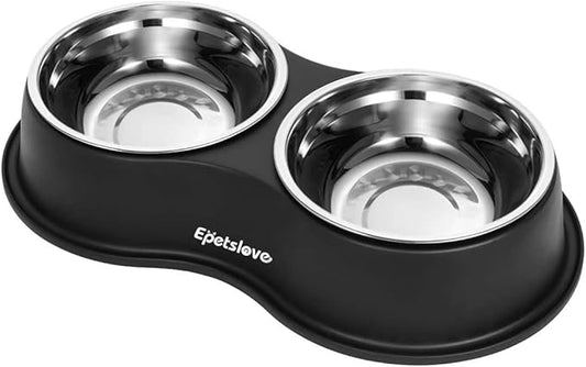 Dog Bowls Double Dog Water and Food Bowl Stainless Steel Bowl with Non-Slip Resin Station, Pet Feeder Bowls for Puppy Medium Dogs Cats