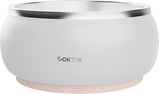 COKTIK Dog Bowl, Insulated Stainless Steel Food Bowls for Dogs & Cats, Non-Slip Dog Bowls Water Bowl Large Breed, Easy to Clean, Durable and Dishwasher Safe (128oz/1Gallon, White)
