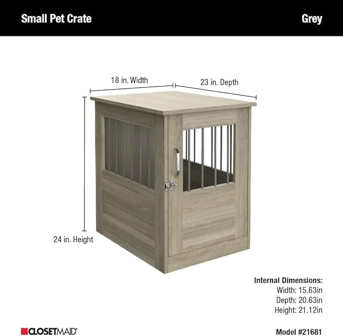 ClosetMaid Pet Crate End Table Furniture for Small Dogs or Cats Under 12 lbs, Earth Gray Wood Grain Finish