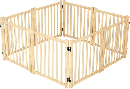 Ball & Cast 31" Wooden Freestanding Dog Gate with 360° Folding Hinges,8-Panel U/Z-Shaped Adjustable Pet Fence for Doorways & Stairs,Indoor Step-Over Barrier,Apartment,Living Room,Natural