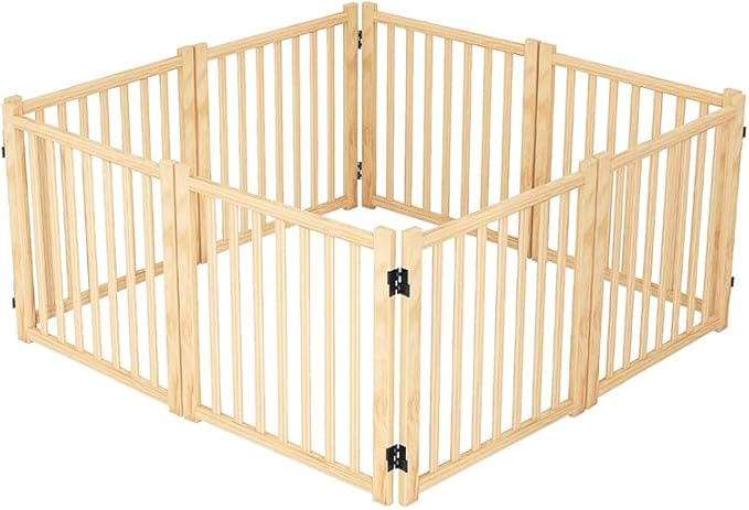 Ball & Cast 31" Wooden Freestanding Dog Gate with 360° Folding Hinges,8-Panel U/Z-Shaped Adjustable Pet Fence for Doorways & Stairs,Indoor Step-Over Barrier,Apartment,Living Room,Natural