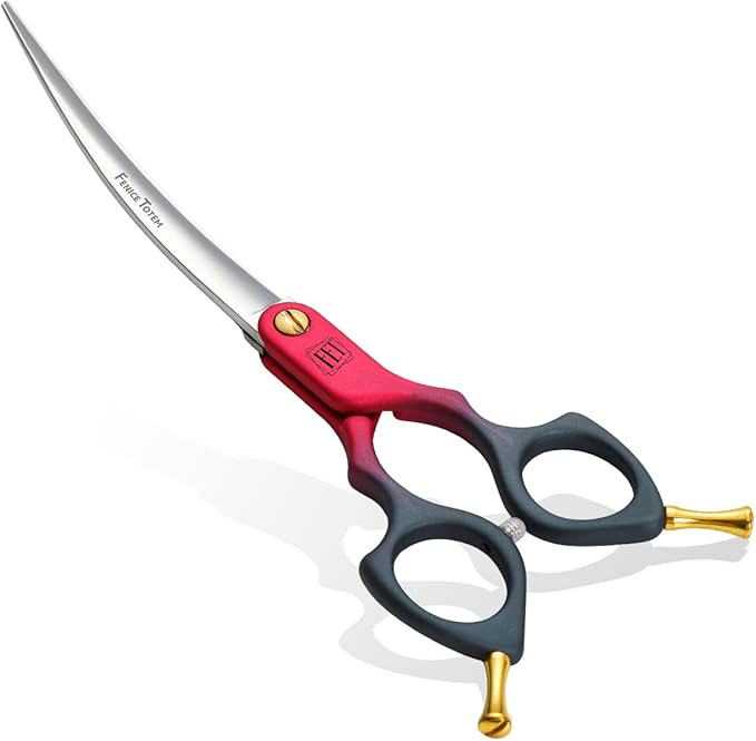Fenice Dog Grooming Curved Scissors: 6.5" Pet Self-sharpening Split Finishing Shears for Dogs' Faces and Eyes Lightweight Ideal for Tight Spaces and Detailed Grooming Japan VG10 Alloy Steel 63HRC