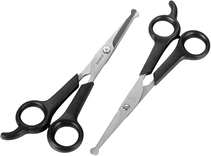 Chibuy Dog Grooming Scissors set with Safety Round Tips Stainless Steel Dog Eye/Face Cut Shears, Home Professional Pet Grooming Scissros Kit for Dogs,Cats and furry Animals, 6.7"- Pack of 2
