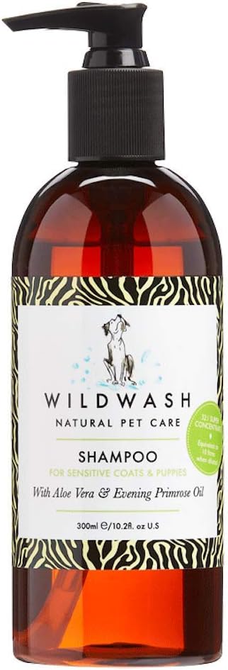 PRO Dog & Cat Shampoo for Sensitive Coats and Puppies - with Aloe Vera and Evening Primerose Oil - Made in UK Natural Pet Care by Andrew Cooper - 300 ml (Dilutes to 10 litres)
