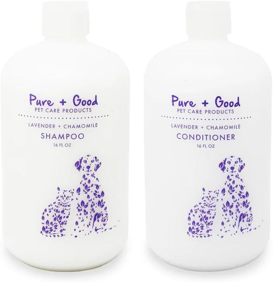 Lavender + Chamomile Shampoo and Conditioner Set, Soothing Lavender and Herbaceous Chamomile, Formulated for All Pets, Gentle and Cleansing, Made in The USA, Cruelty Free, 16 fl oz