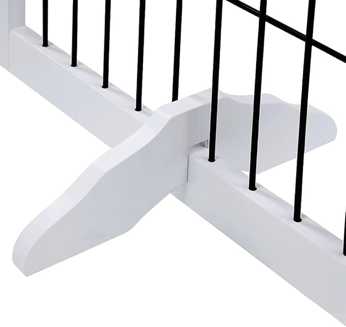 beeNbkks Extra Wide Pet Gate, 6 Panels Freestanding Dog Gate with Walk Through Door and 5 Support Feet, Foldable Pet Barrier Fence for Stairs Doorways Fireplace, Indoor Exercise Playpen for Dogs Cats