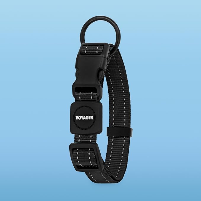 Voyager Reflective Dog Leash Collar Set with Neoprene Handle Supports Small, Medium, and Large Breed Puppies, Cute and Heavy Duty for Walking, Running, and Training - Black, L