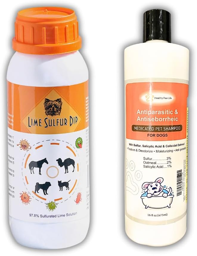 Skin & Coat Care Combo - Lime Sulfur Dip 16 oz + Antiparasitic & Antiseborrheic Dog Shampoo 16 oz