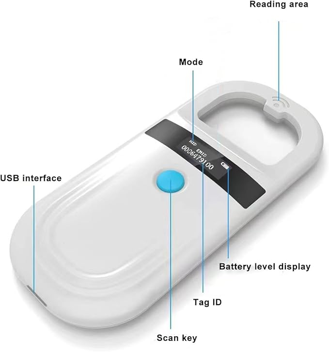 Animal Chip Scanner for Pet, 134.2KHz 5V USB2.0 Animal Handheld Reader 15cm Reading Distance Pet ID Scanner EMID Microchip Scanner for Animal Identification Management