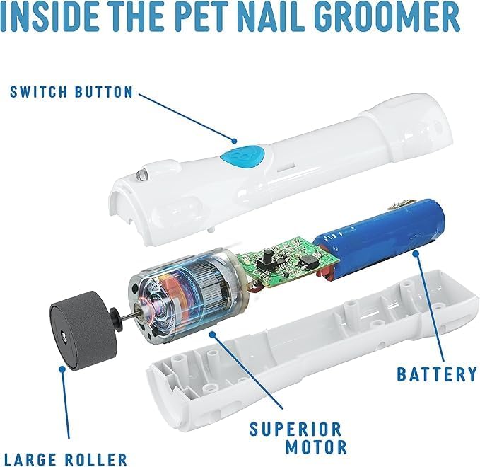 Bell+Howell Pawperfect Cordless Dog and Cat Nail Trimmer Rotating File with Safety Guard, 5000-7000 RPM's, Gentle and Painless Dog Nail Grinder w/ 3 Modes with 3 Replacement Rollers