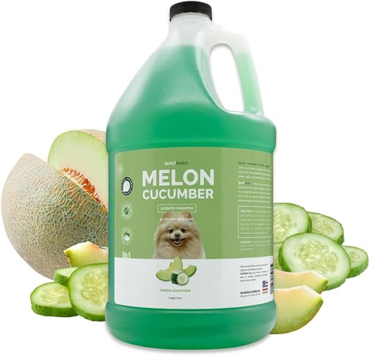 Bark2Basics Melon Cucumber Dog Shampoo, 1 Gallon - Unique Herbal Blend, Professional Grade, Delivers Nutrients to Skin and Coat, Eliminates Smelly Pet Odors