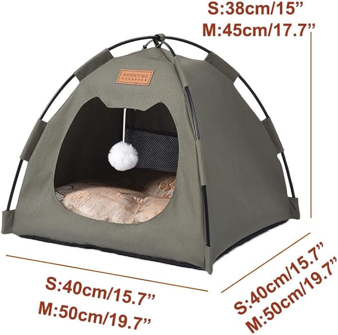 Cute Cat Teepee Cave, Cat Tent Foldable Indoor Outdoor with Thick Mat,Puppy Bed Tent,Bunny Pet Tent Teepee,Portable Dog House Teepee Tent, Cat Bed,Dog Bed Tent,Puppy Bunny,Pet Tent Teepee (N, M)