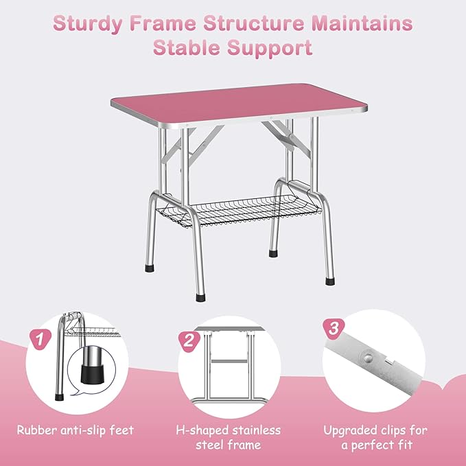 APRILSOUL 36 Inch Pet Grooming Table for Small Dogs,Adjustable Height,Foldable,Anti-Slip Surface,with Arms, Nooses, Mesh Tray