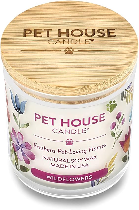Pet House 9 oz Wildflowers Scented Pet Odor Candle, Clean Burning, Long Lasting, Plant Based Spring, Summer Scented Soy Candle, 60 Hour Burn Time