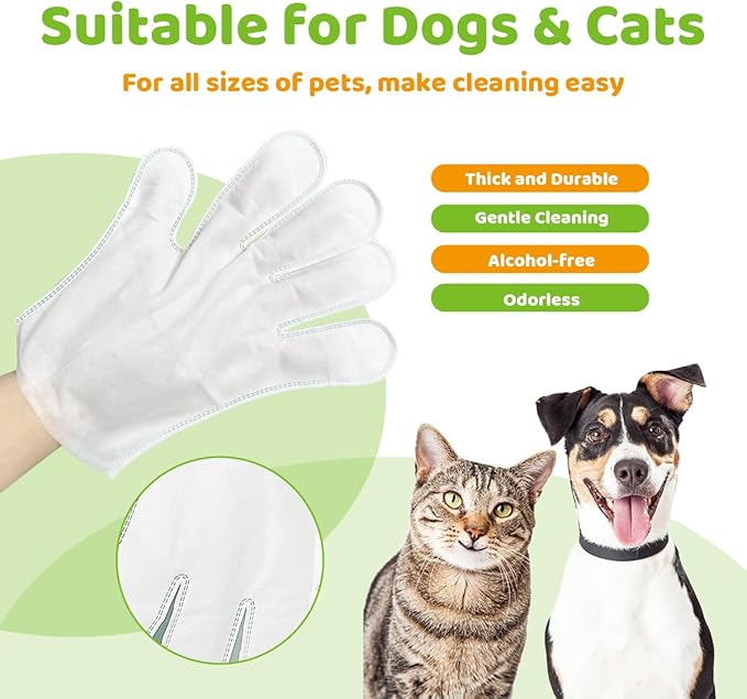 Bathing Wipes Glove for Dogs Cats, 12 PCS Dog Cleaning Glove Wipes with Grooming Fur, Dog Wipes Washing Gloves, Cat Cleaning Grooming Gloves for Daily Care and Traveling