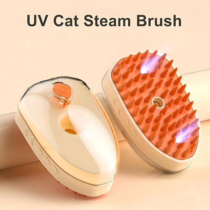 4-in-1 Pet Steam Brush: Deshedding, Vibrating, LED Lights, Steaming, and Massaging Grooming Tool for Cats, Dogs, and Small Animals, Bisque