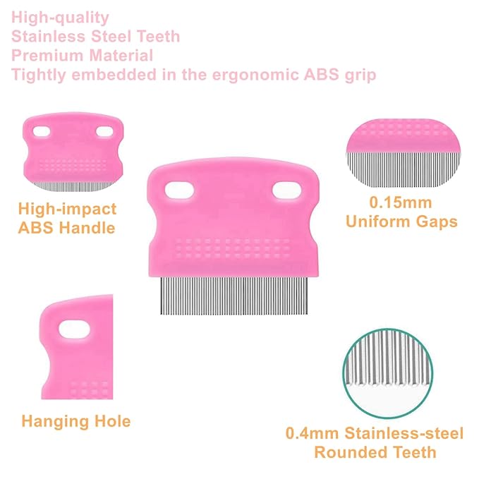 5 Pack Flea Lice Comb,Stainless Steel Dog Cat Grooming Combs with Rounded Teeth,Double Sided Professional Pet Tear Stain Remover,Dematting Tool for Small, Ideal for all pet