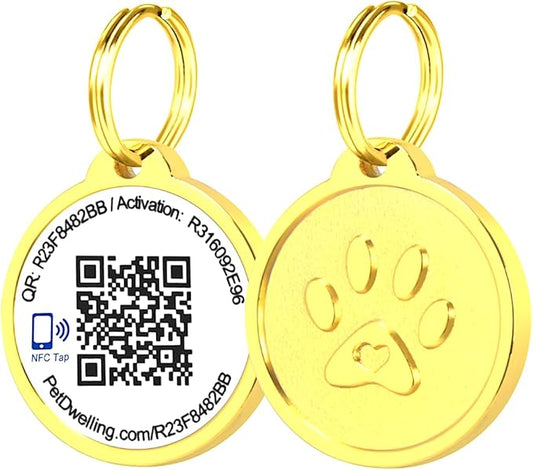 Premium NFC & QR Code Smart ID Tag for Dogs - Easy Scanning, Instant Profile Access, Real-Time Location Alerts(Gold Paw)