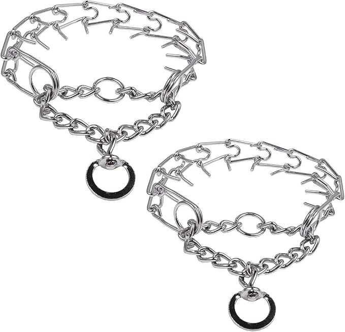 Darkyazi Durable Pinch Collar Stainless Steel Dog Adjustable Pet Training Collar for Medium Large Dogs (Large (2 Pack), Silver)