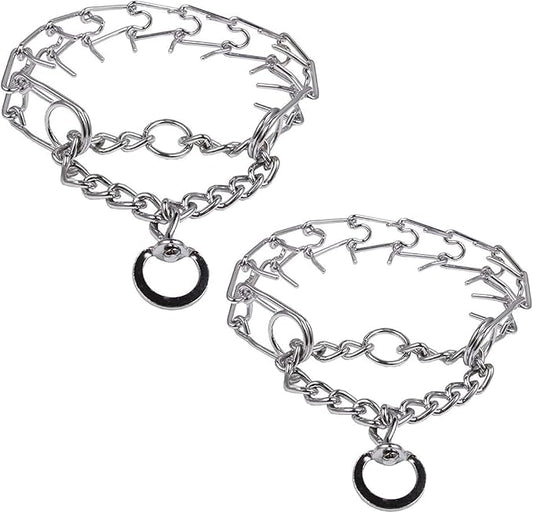 Darkyazi Durable Pinch Collar Stainless Steel Dog Adjustable Pet Training Collar for Medium Large Dogs (Large (2 Pack), Silver)
