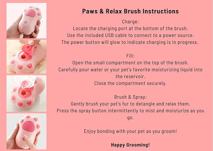 Pet Hair Brush with Mist Function, Pink - Ultimate Grooming Tool for Cats & Small and Medium-sized Dogs, Suitable for All Hair Types, Works with Dry Shampoo and Dander Removal
