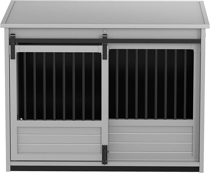 New Age Pet ECOFLEX Barn Door Dog Crate End Table - Grey, Large - Durable Wood Plastic Composite with Stainless Steel Latch, Easy Assembly, 10 Year Warranty