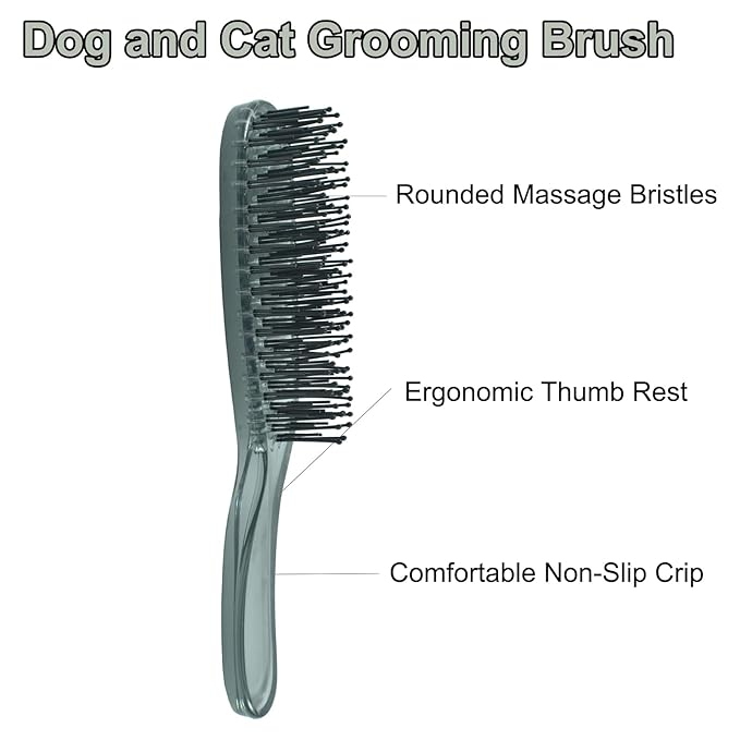 Dog Grooming Bath Brush, Pet Instant Detangler Pin Brushes, Soft Silicone Shampoo Soothing Comb for Wet Dry Long Short Haired Small Dogs & Cats Massaging, Deshedding Shower Scrubbing, Grey