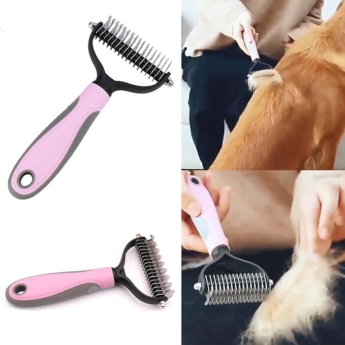 7 PCS Dog Grooming Kits,Pet Shedding Brush，Pet Self-Cleaning Brush with Pet Nail Clipper, Flea Comb and Shampoo Bath Brush