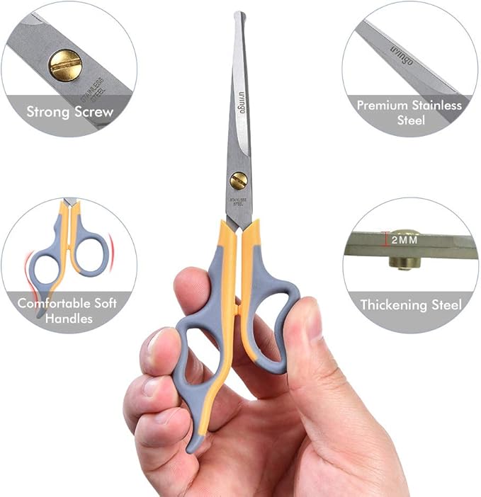 LIVINGO Professional Pet Grooming Scissors for Cats & Dogs, Titanium Coated Safe Rounded Tip and Micro Serrated Trimming Shears for Animal Face, Nose, Ear and Paw Hair, 2 Pack 6.5 inch