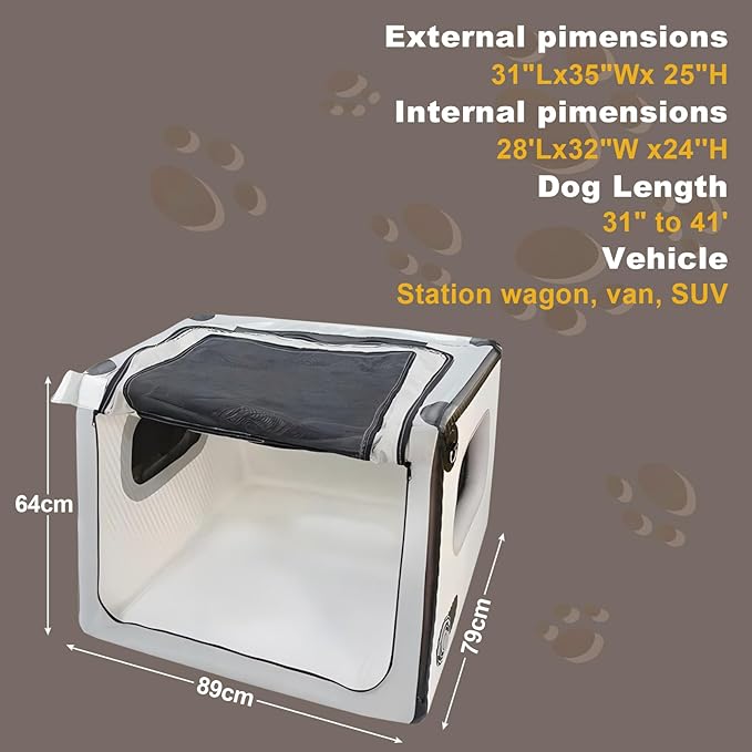 Collapsible Dog Crate - Portable Dog Travel Crate Kennel for Medium Dogs, Soft Sided Folding Dog Crates Indoor, Outdoor 31’’Lx35’’Wx25’’H