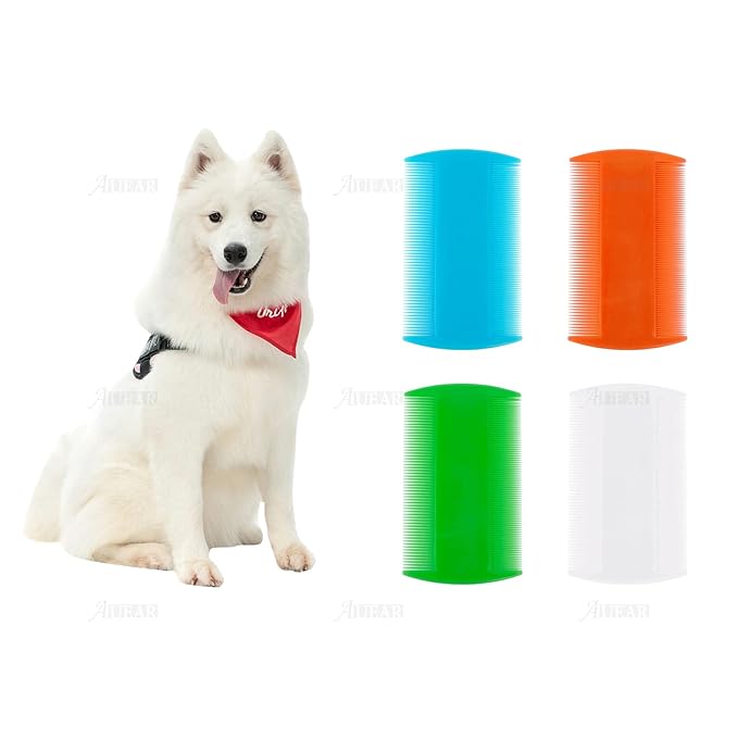 AUEAR, 12 Pack Plastic Pet Comb Flea Lice Dog Cat Double Sided Fine Tooth Hair Grooming 4 Colors