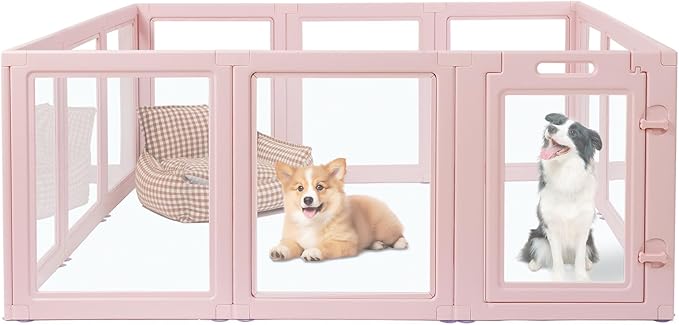 Clear Acrylic Dog Playpen,Transparent DIY Dog Pen,Easy Assembly and Disassembly,Indoor and Outdoor Use,Simple Cleansing Fence (Skin Pink, 60CM, 12 Panel)