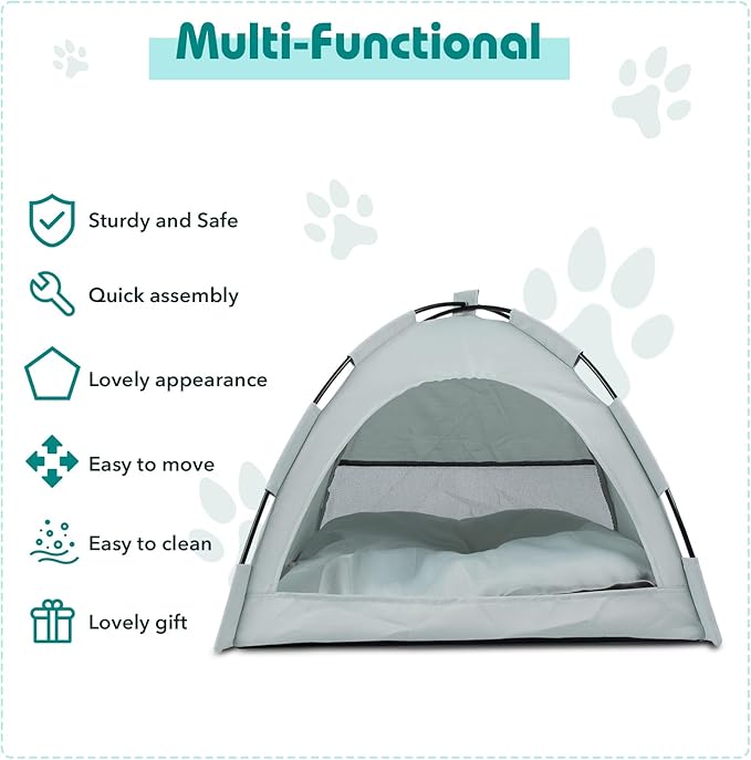 Pet Teepee Tent for Dogs & Cats, Portable Cat Teepee Tent with Thick Cushion Dog House Indoor Removable and Washable