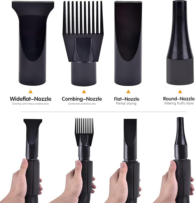 Dog Dryer, High Velocity Dog Hair Dryer, Dog Blow Dryer - Groomer Partner Pet Blower Grooming Force Dryer with Heater, Stepless Adjustable Speed, 4 Different Nozzles, Comb & Pet Grooming Glove (Black)